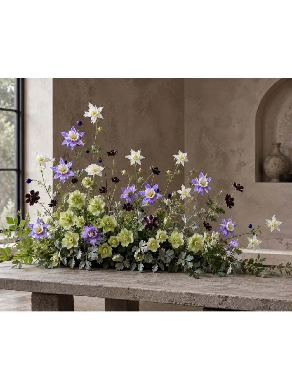 Purple White Artificial Columbine Flowers Set of 2 | 23 Inch Real Touch Wildflow
